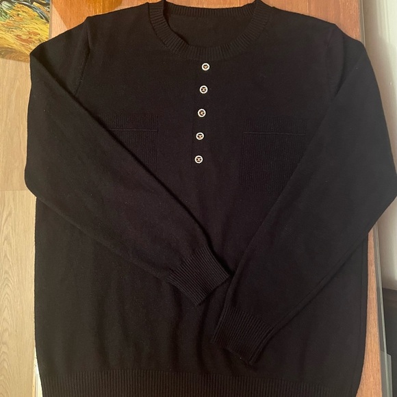 Soft, jem embellished five button sweater, with faux front pocket stitching. - Picture 3 of 12